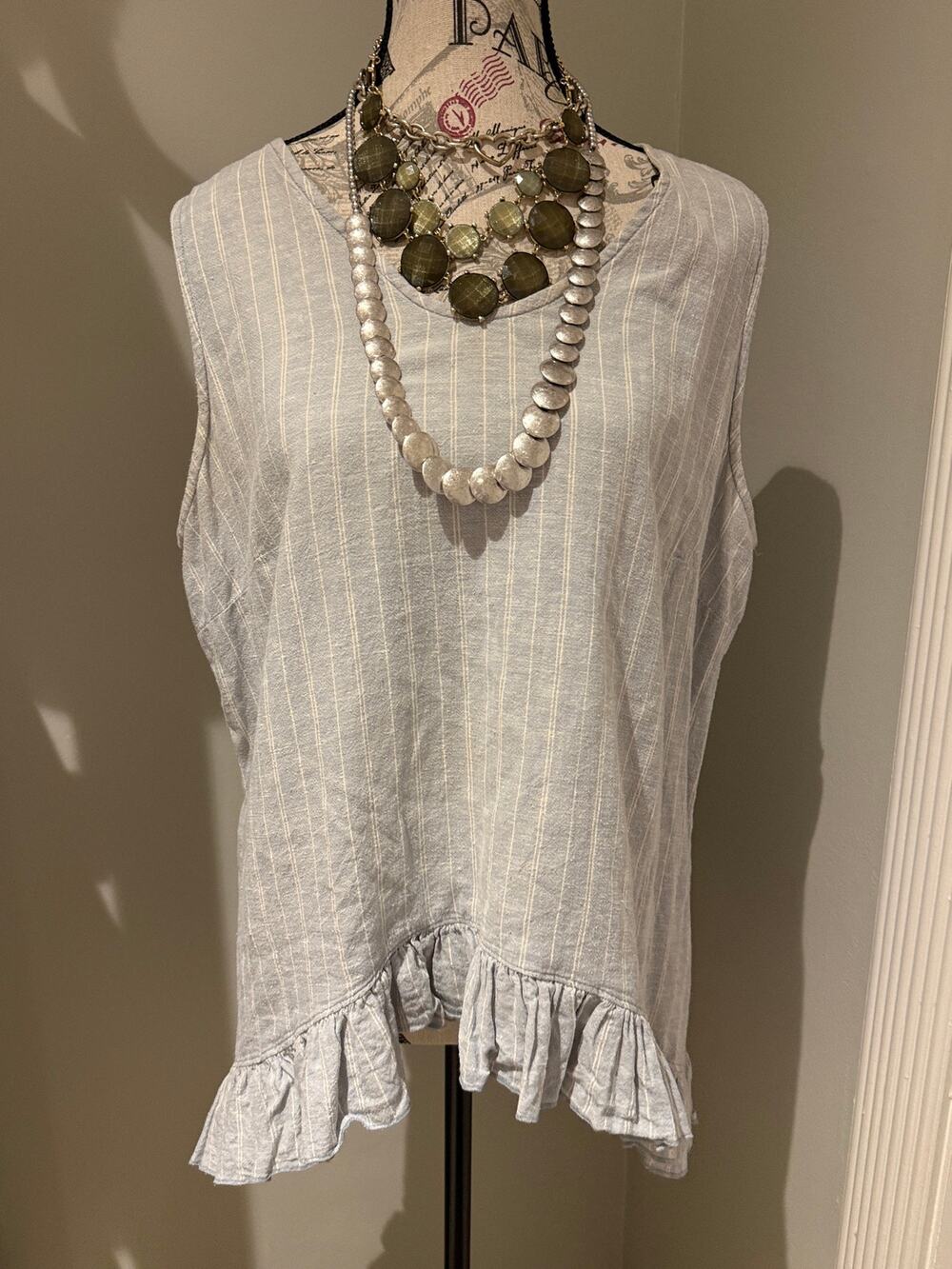 Goddess Gear Ruffle Hem Pale Blue and White Layering Top XL - Picture 1 of 5